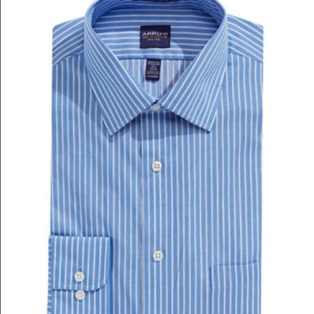 Arrow Striped Wrinkle-Free Dress Shirt-BLUE BAY-15.5-34/35